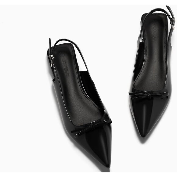 Womens Slingback Flats Pointed Toe Bow Slip On Comfortable Dressy Work Shoes - Picture 4 of 5